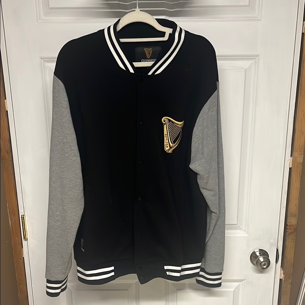 Guinness Black Gray Bomber Varsity Jacket